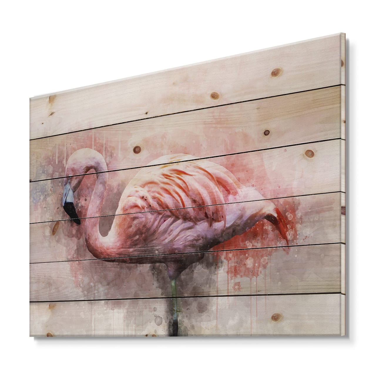 Designart - Portrait of Pink Flamingo V - Farmhouse Print on Natural Pine Wood
